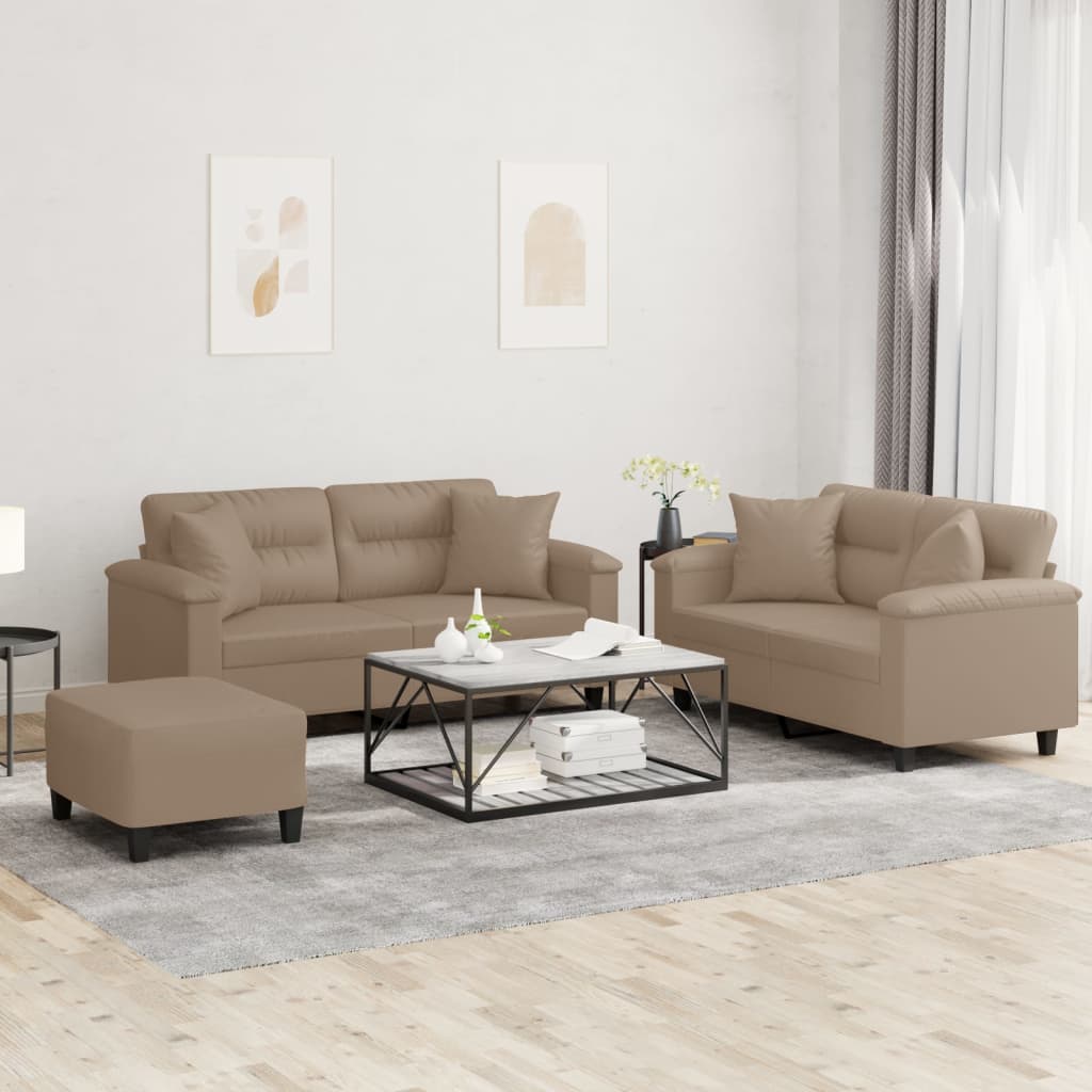vidaXL 3-Piece Sofa Set with Cushions Cappuccino Brown Faux Leather