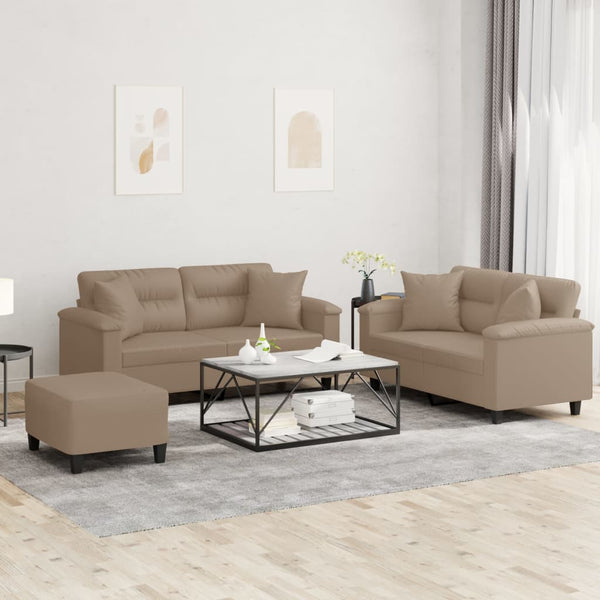 vidaXL 3-Piece Sofa Set with Cushions Cappuccino Brown Faux Leather