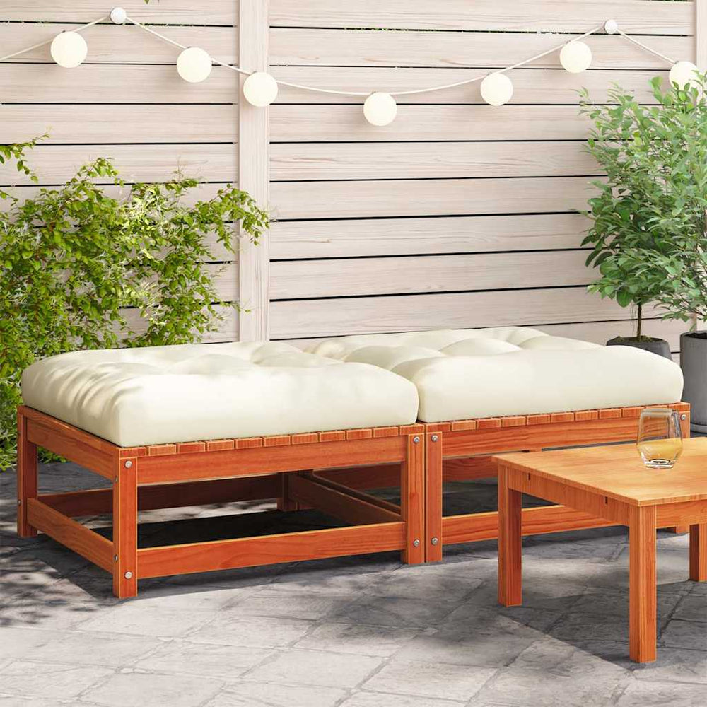 vidaXL Garden Stools with Cushions 2 pcs Waxed Brown Solid Pine Wood