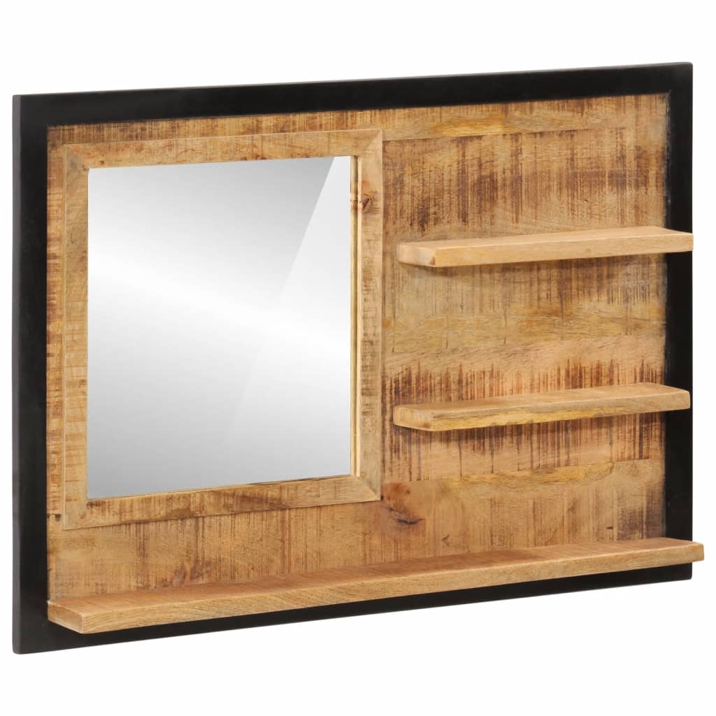 vidaXL Mirror with Shelves 80x8x55 cm Glass and Solid Mango Wood