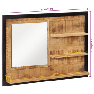 vidaXL Mirror with Shelves 80x8x55 cm Glass and Solid Mango Wood