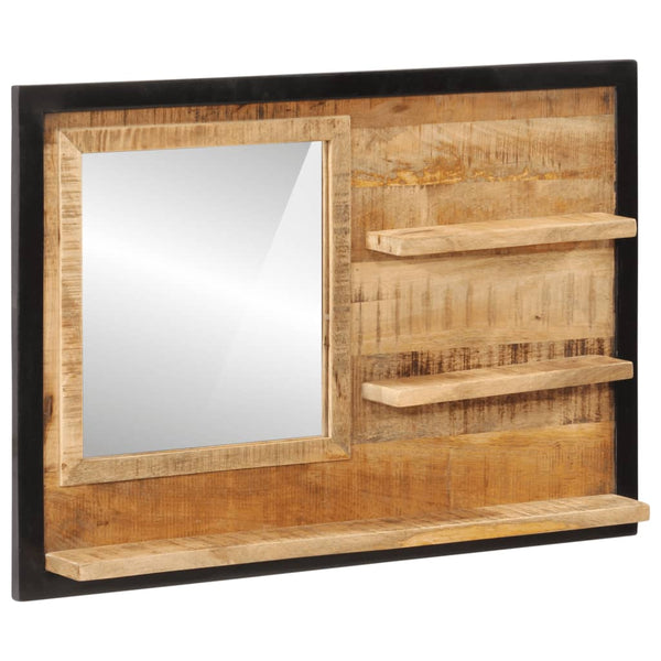 vidaXL Mirror with Shelves 80x8x55 cm Glass and Solid Mango Wood