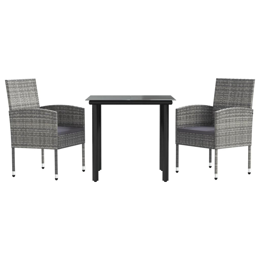vidaXL 3-Piece Garden Dining Set Grey and Black Poly Rattan and Steel