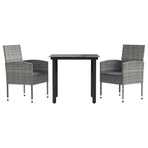 vidaXL 3-Piece Garden Dining Set Grey and Black Poly Rattan and Steel