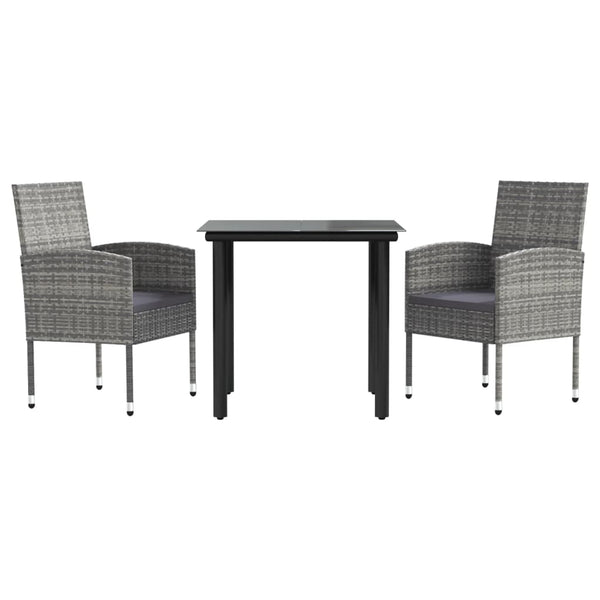 vidaXL 3-Piece Garden Dining Set Grey and Black Poly Rattan and Steel