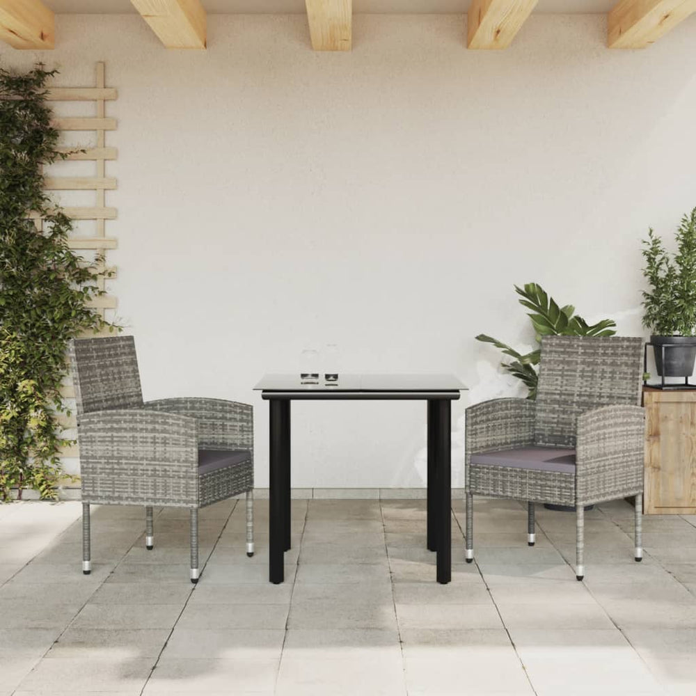 vidaXL 3-Piece Garden Dining Set Grey and Black Poly Rattan and Steel