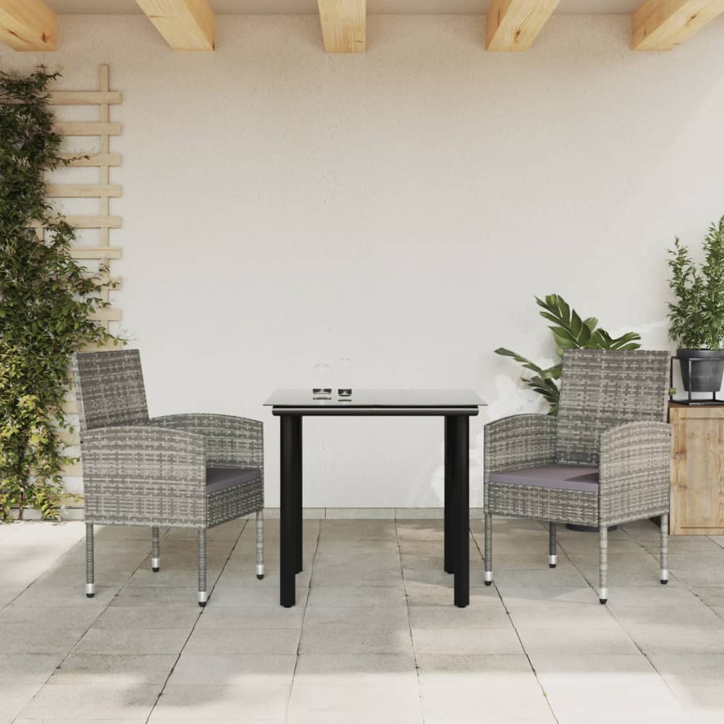 vidaXL 3-Piece Garden Dining Set Grey and Black Poly Rattan and Steel