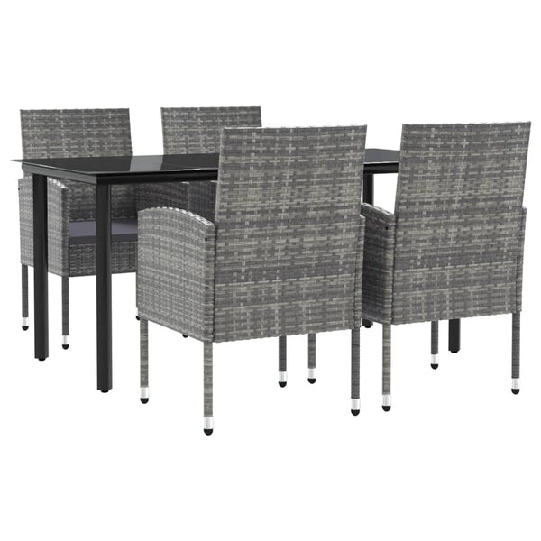 vidaXL 5-piece Garden Dining Set Grey and Black Poly Rattan and Steel