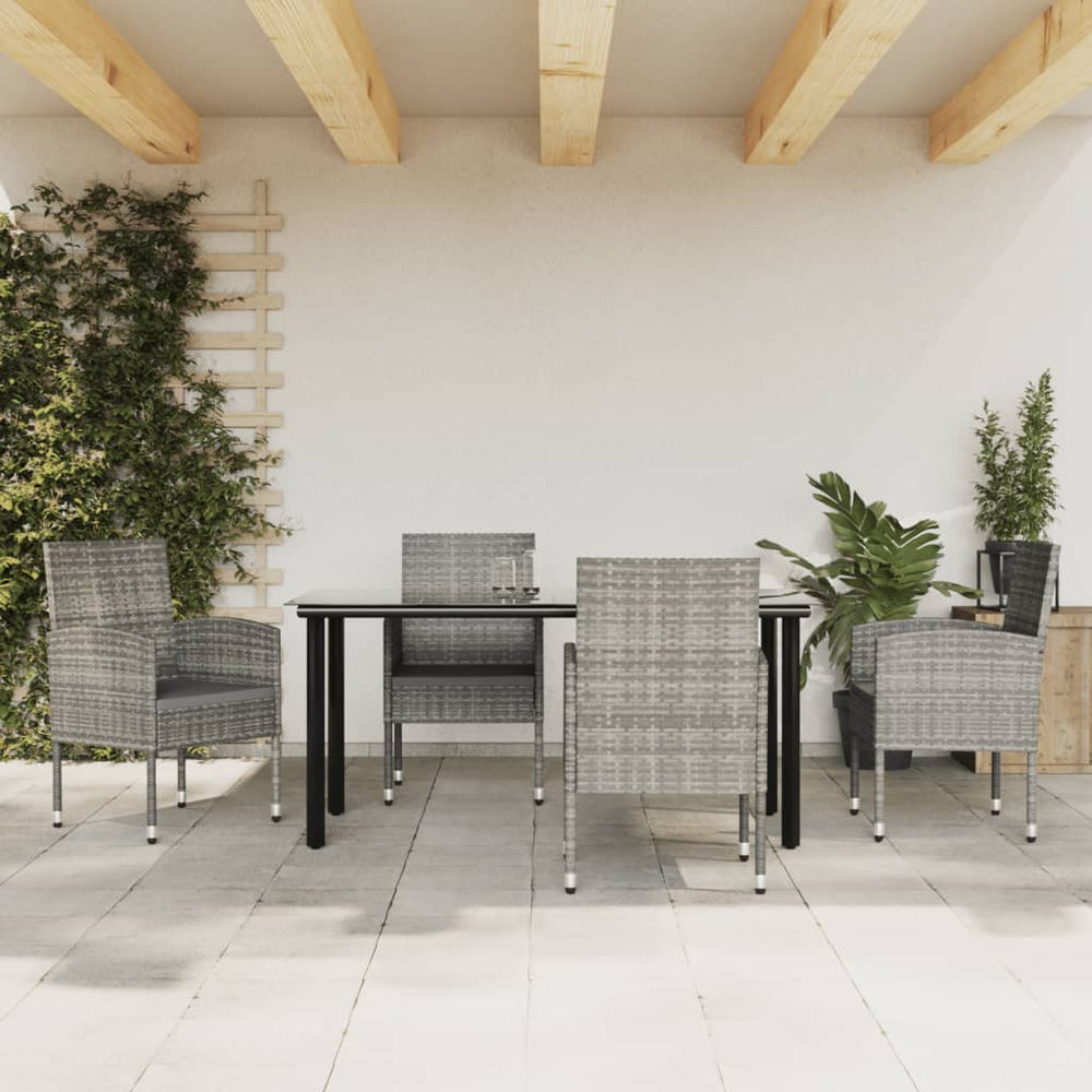 vidaXL 5-piece Garden Dining Set Grey and Black Poly Rattan and Steel
