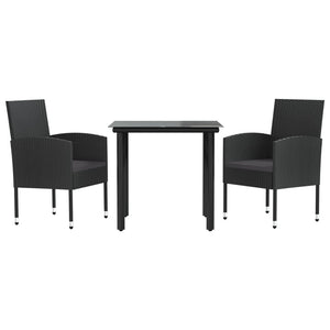 vidaXL 3-Piece Garden Dining Set Black Poly Rattan and Steel