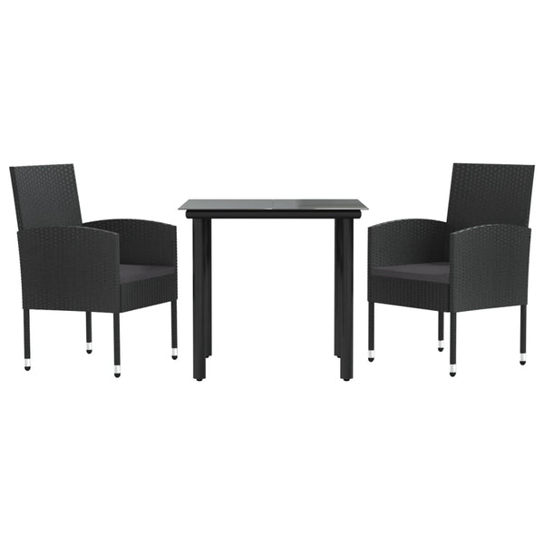 vidaXL 3-Piece Garden Dining Set Black Poly Rattan and Steel