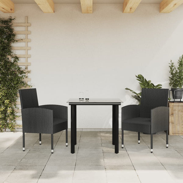 vidaXL 3-Piece Garden Dining Set Black Poly Rattan and Steel