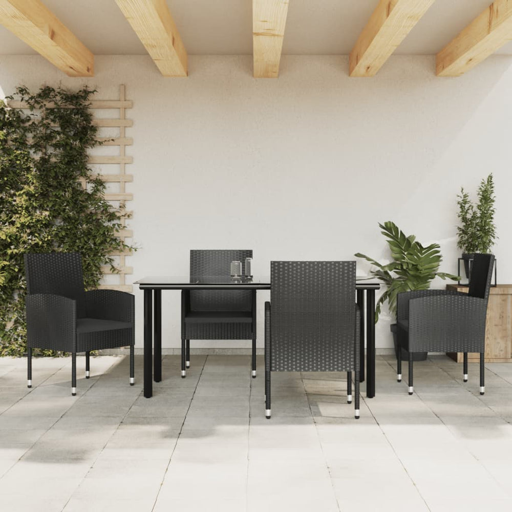 vidaXL 5-Piece Garden Dining Set Black Poly Rattan and Steel