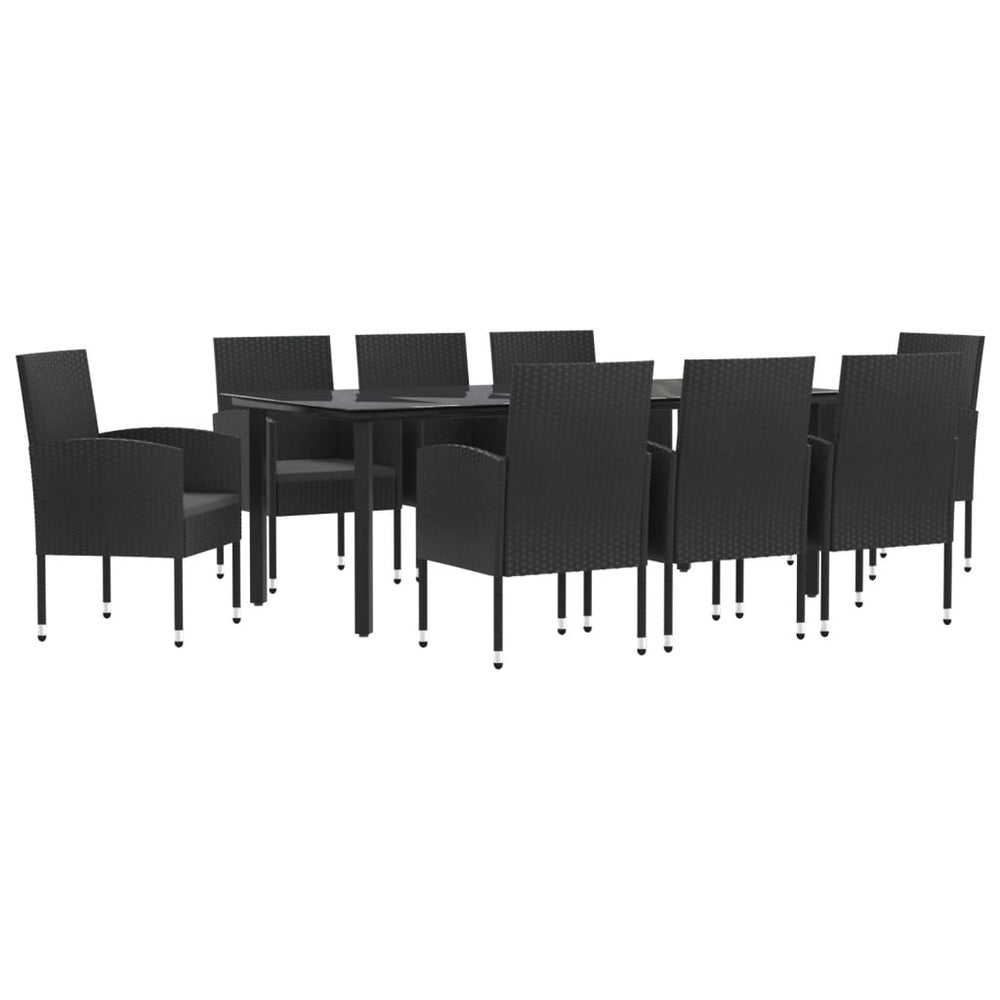vidaXL 9-piece Garden Dining Set Black Poly Rattan and Steel
