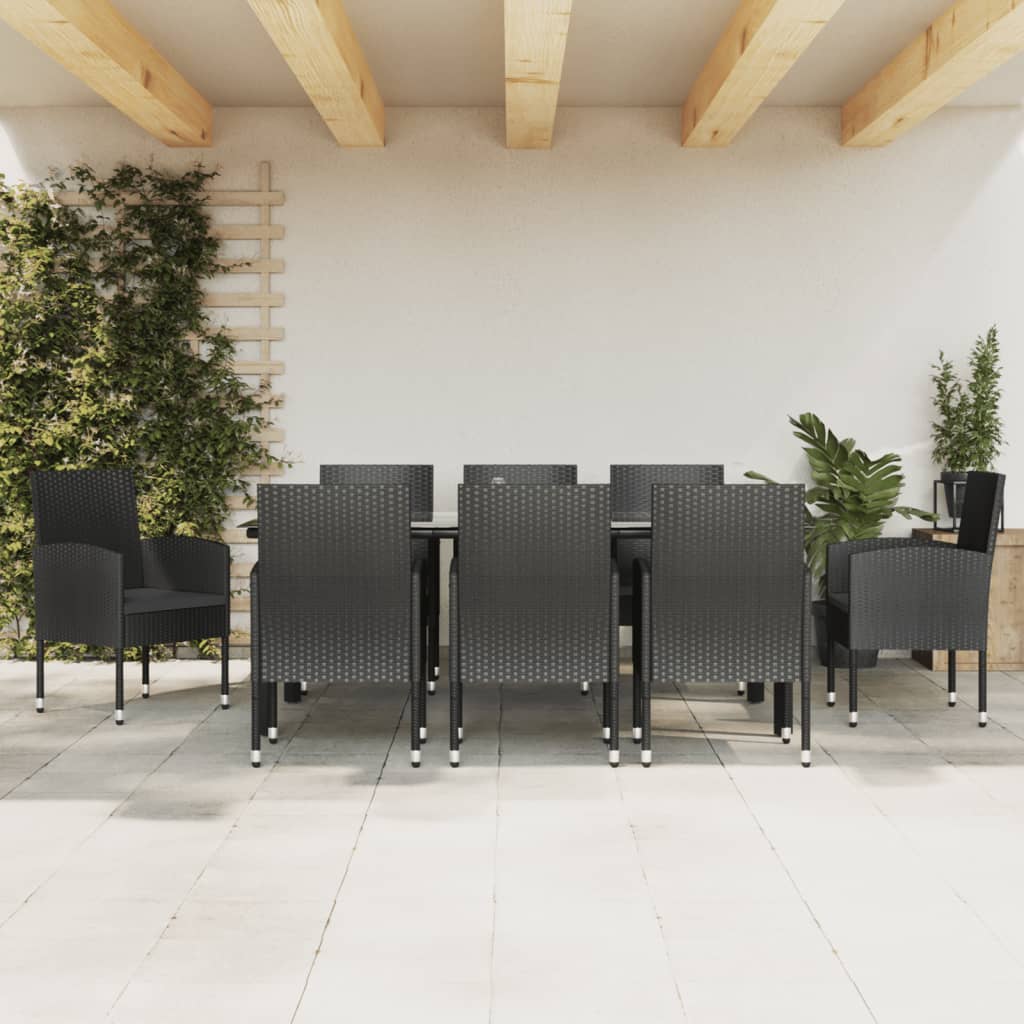 vidaXL 9-piece Garden Dining Set Black Poly Rattan and Steel
