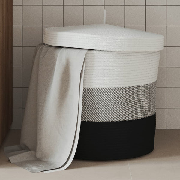 vidaXL Storage Basket with Lid White and Beige Ø40x35 cm