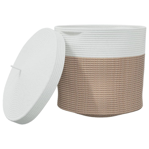 vidaXL Storage Basket with Lid Brown & White Ø40x35 cm Cotton
