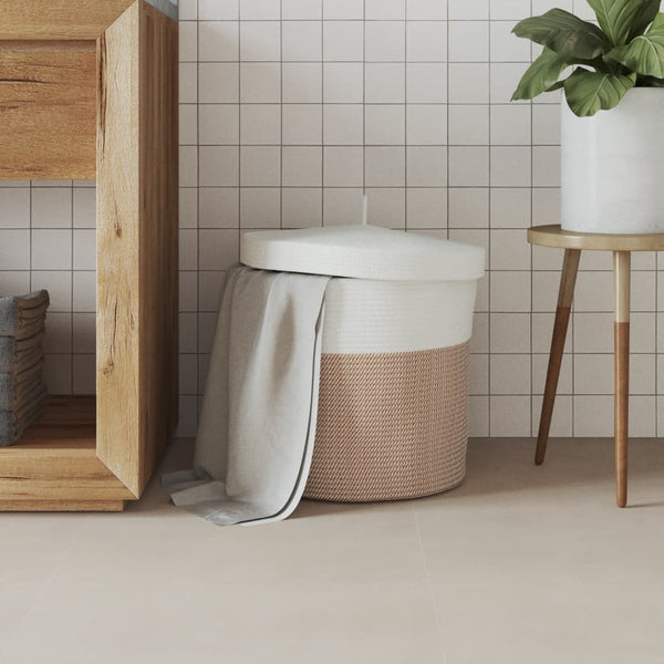 vidaXL Storage Basket with Lid Brown & White Ø40x35 cm Cotton