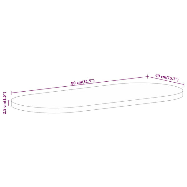 vidaXL Tabletop 80x40x2.5 cm Oval Rough Solid Mango Wood