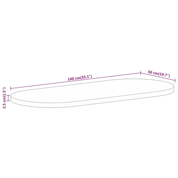 vidaXL Tabletop 140x50x2.5 cm Oval Solid Mango Wood
