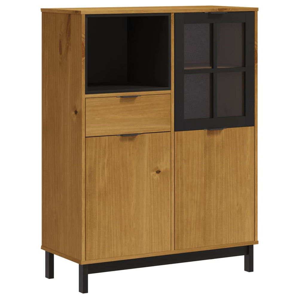 vidaXL Highboard with Glass Door FLAM 92x40x122.5 cm Solid Pine