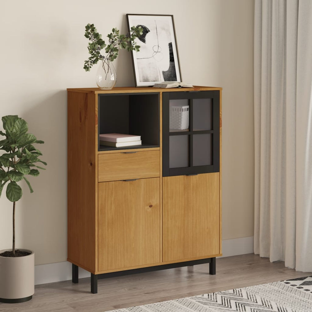 vidaXL Highboard with Glass Door FLAM 92x40x122.5 cm Solid Pine