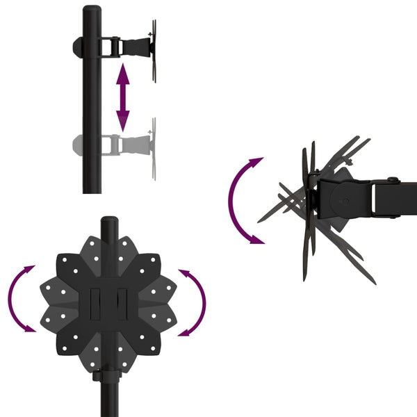 vidaXL Desk Mount for 2 Monitors Black Steel VESA 75/100 mm