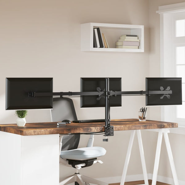 vidaXL Desk Mount for 3 Monitors Black Steel VESA 75/100 mm