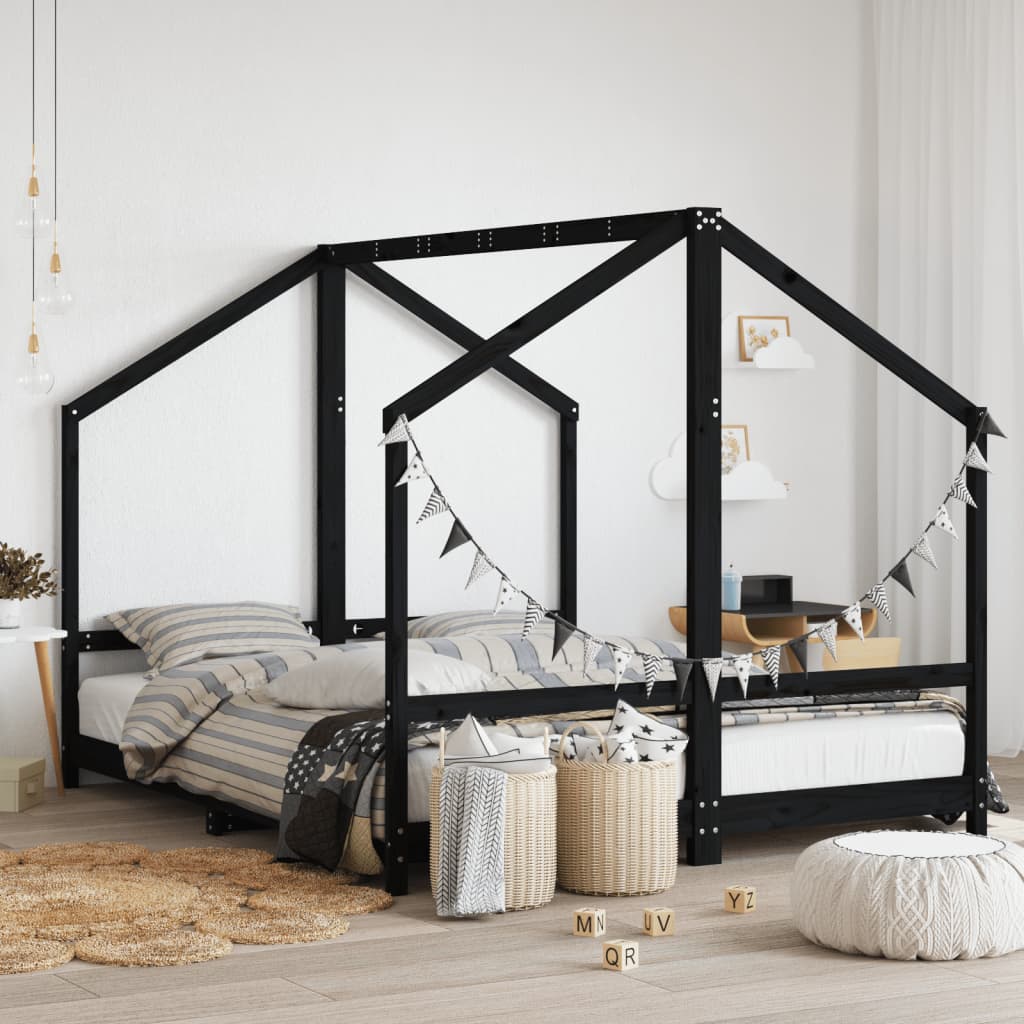 vidaXL Children's Bed Black 2x(80x200) cm Solid Pine Wood