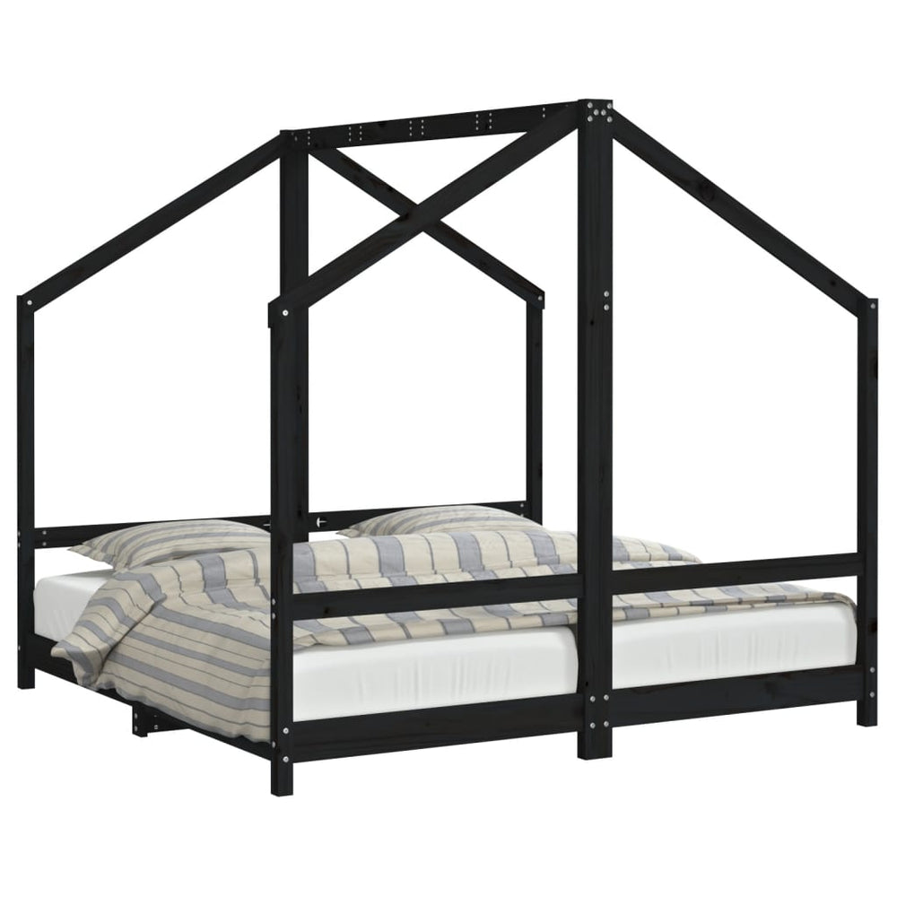 vidaXL Kids Bed Black 2x(80x160) cm Solid Pine Wood