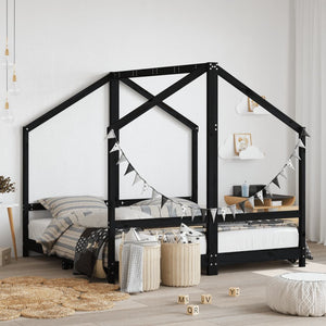 vidaXL Kids Bed Black 2x(80x160) cm Solid Pine Wood