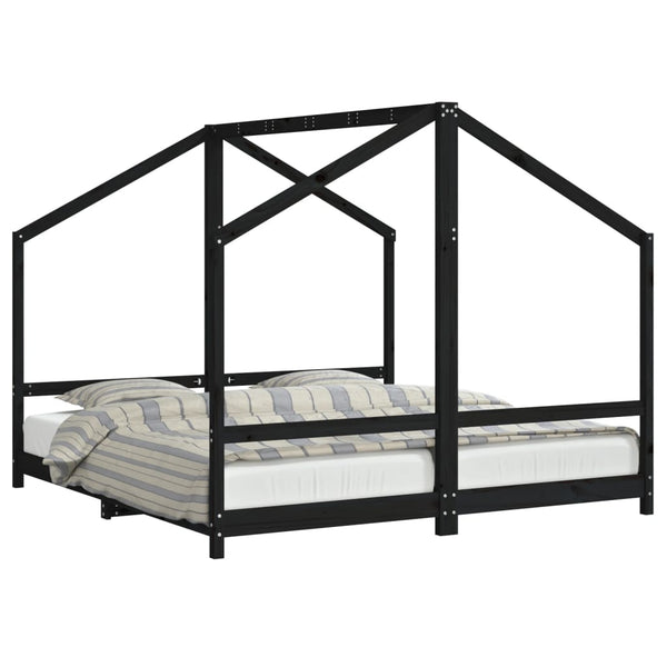 vidaXL Children's Bed Black 2x(90x190) cm Solid Pine Wood