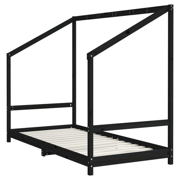 vidaXL Children's Bed Black 2x(90x190) cm Solid Pine Wood