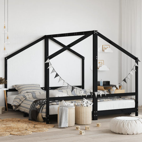 vidaXL Children's Bed Black 2x(90x190) cm Solid Pine Wood