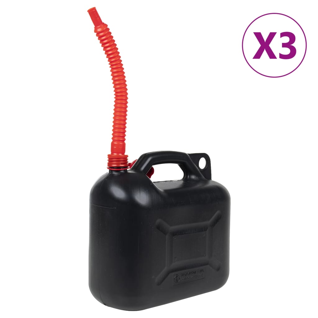 vidaXL Jerry Cans with Flexible Spout 3 pcs. Black 10 L