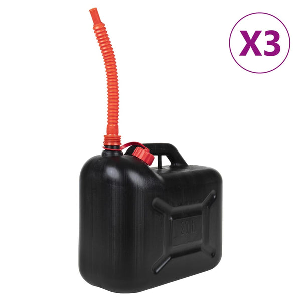 vidaXL Fuel Cans with Flexible Spout 3 Pcs. Black 20 L