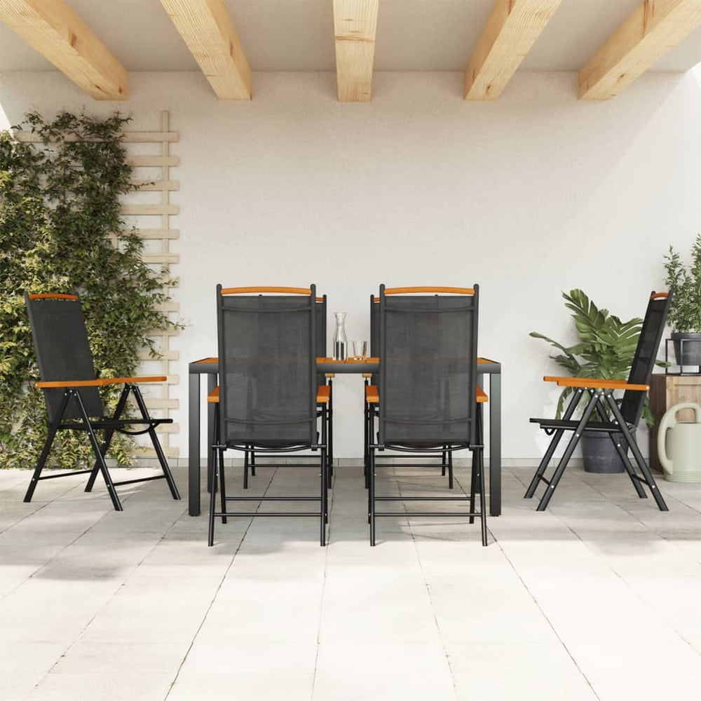vidaXL 7-Piece Outdoor Dining Set Black and Brown Aluminium