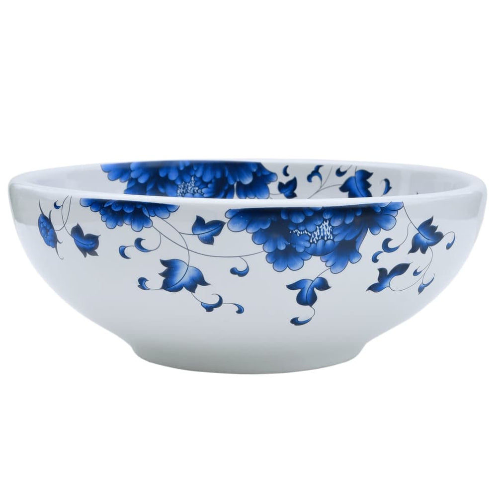 vidaXL Countertop Basin White and Blue Round Ø41x14 cm Ceramic