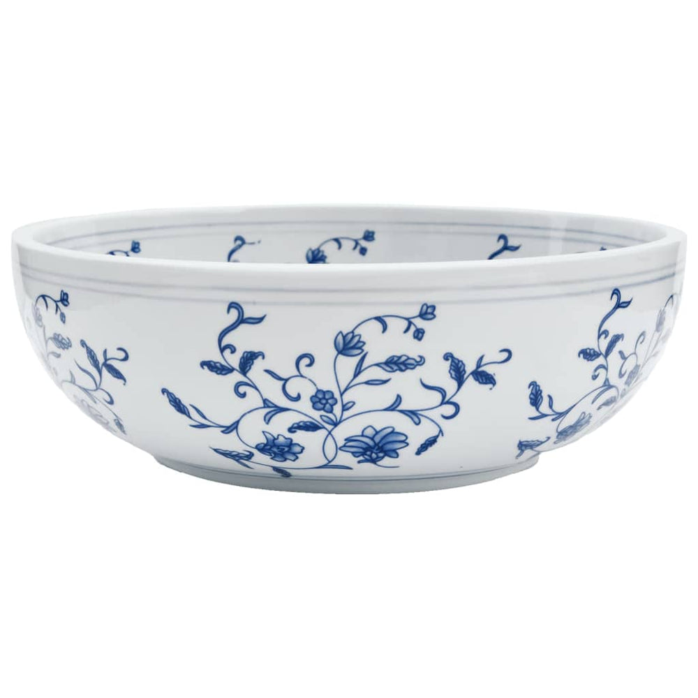 vidaXL Countertop Basin White and Blue Round Ø41x14 cm Ceramic