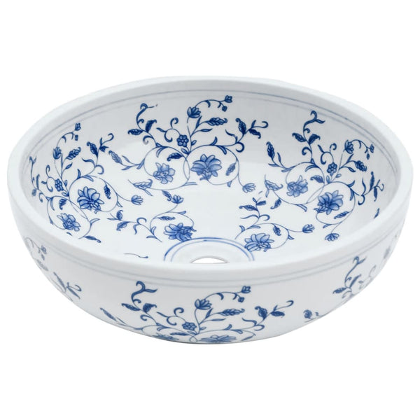 vidaXL Countertop Basin White and Blue Round Ø41x14 cm Ceramic