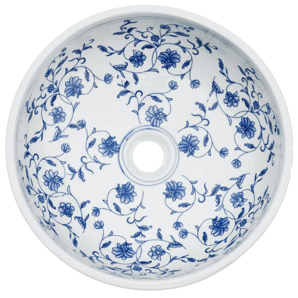 vidaXL Countertop Basin White and Blue Round Ø41x14 cm Ceramic