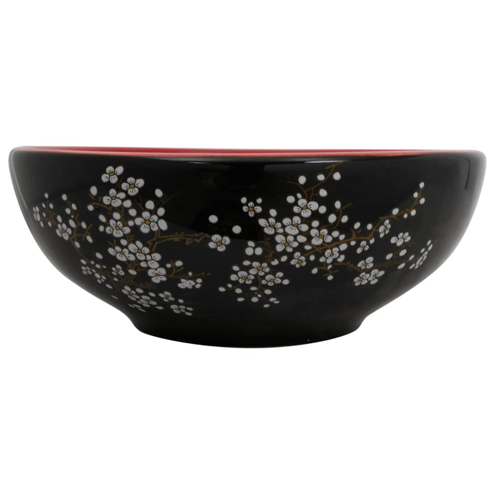 vidaXL Countertop Basin Black and Red Round Ø41x14 cm Ceramic