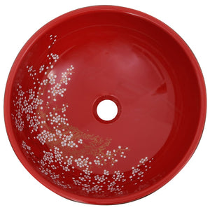 vidaXL Countertop Basin Black and Red Round Ø41x14 cm Ceramic
