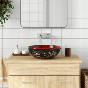 vidaXL Countertop Basin Black and Red Round Ø41x14 cm Ceramic