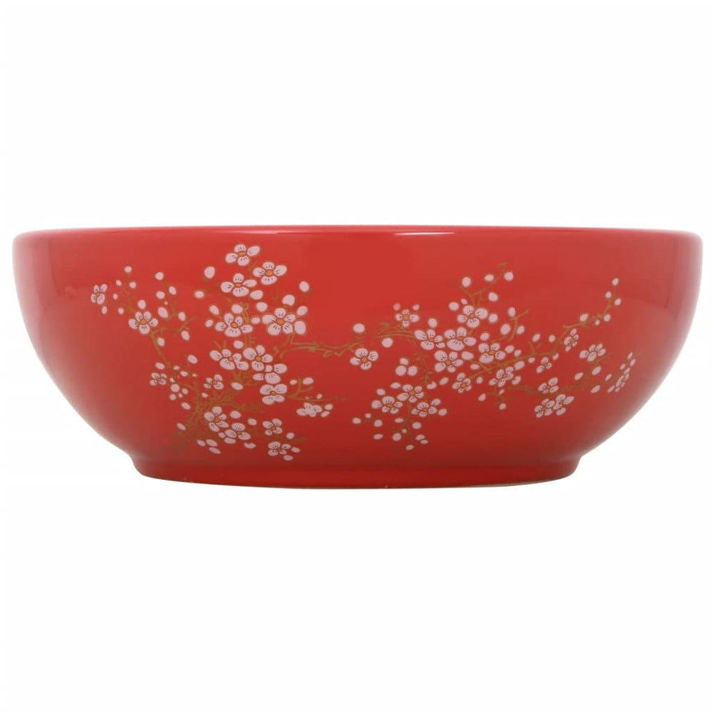 vidaXL Countertop Basin White and Red Round Ø41x14 cm Ceramic