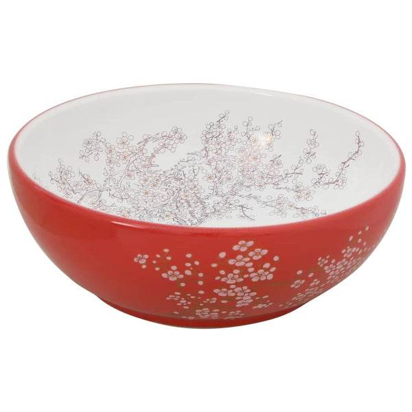 vidaXL Countertop Basin White and Red Round Ø41x14 cm Ceramic