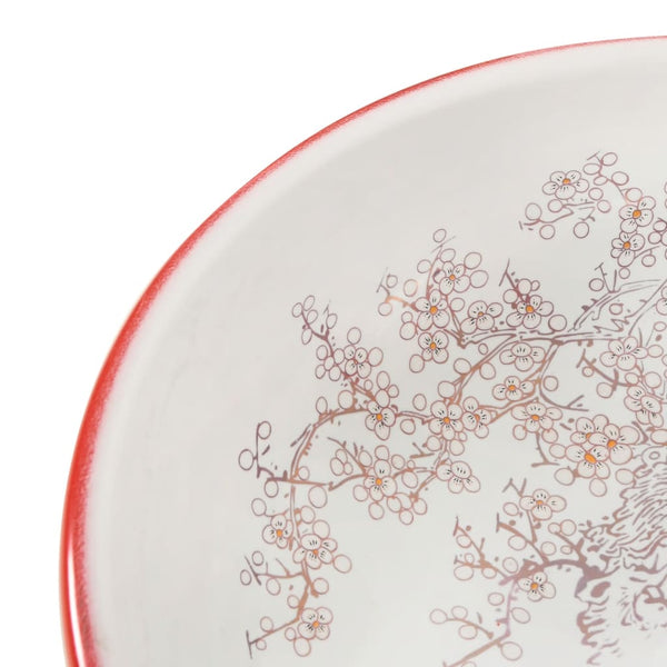 vidaXL Countertop Basin White and Red Round Ø41x14 cm Ceramic