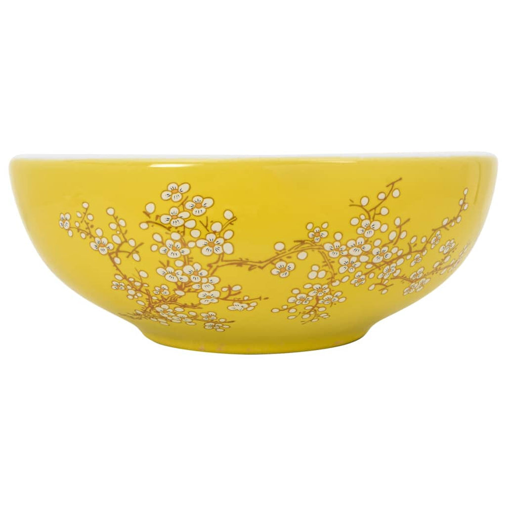 vidaXL Countertop Basin White and Yellow Round Ø41x14 cm Ceramic