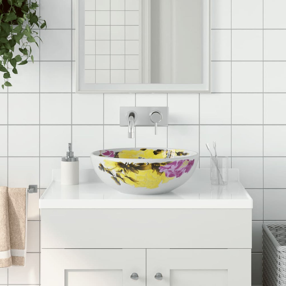 vidaXL Countertop Basin Multicolour Round Ø41x14 cm Ceramic