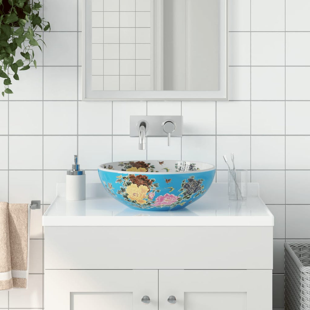 vidaXL Countertop Basin Multicolour Round Ø41x14 cm Ceramic